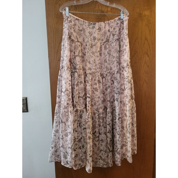 Ralph Lauren Light Pink Floral Flowy Ruffle Tiered Maxi Whimsy Boho Skirt GUC 14 - Picture 1 of 4